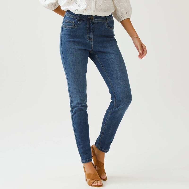 Úzke džínsy s vysokým pásom pre strednú postavu modrá 052 Blancheporte 67387757