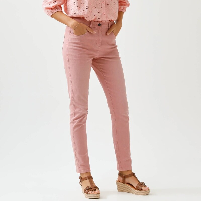 Úzke nohavice s vysokým pásom pre strednú postavu ružové drevo 052 67387755