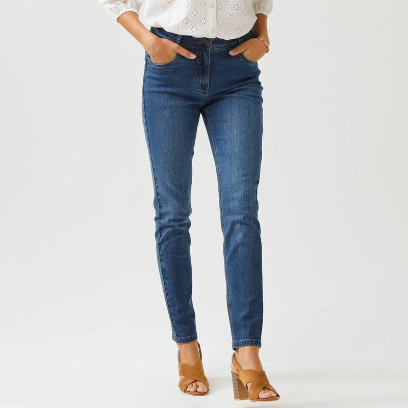 Úzke džínsy s vysokým pásom pre nižšiu postavu modrá 052 Blancheporte 67387756