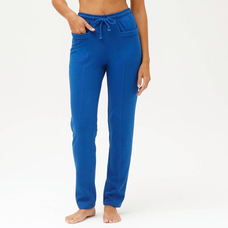 Jednofarebné dlhé moltonové nohavice modrá 050 Blancheporte 67387765