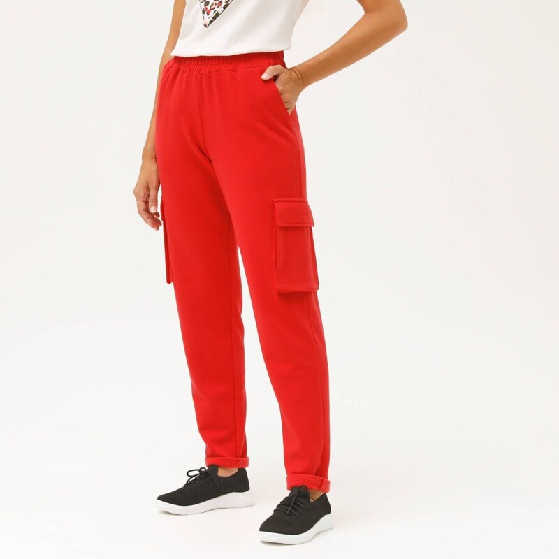 Moltonové jogging nohavice s vreckami červená 040 Blancheporte 67387766