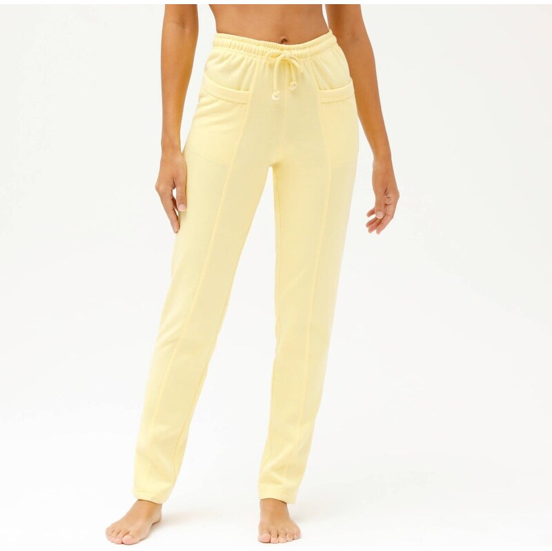 Jednofarebné dlhé moltonové nohavice žltá 054 Blancheporte 67387764
