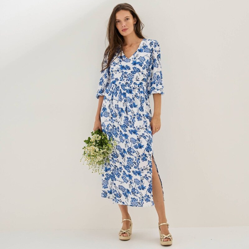 Midi šaty s 3/4 rukávmi a potlačou biela/modrá 054 Blancheporte 67387812