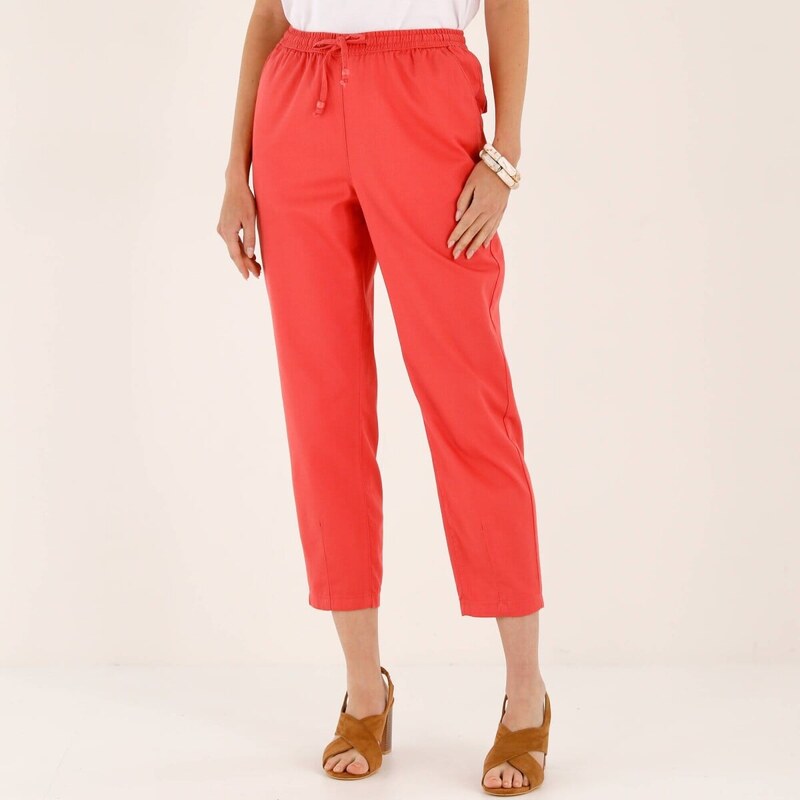 7/8 nohavice z ľahkého plátna s pružným pásom koralová 036 67387817