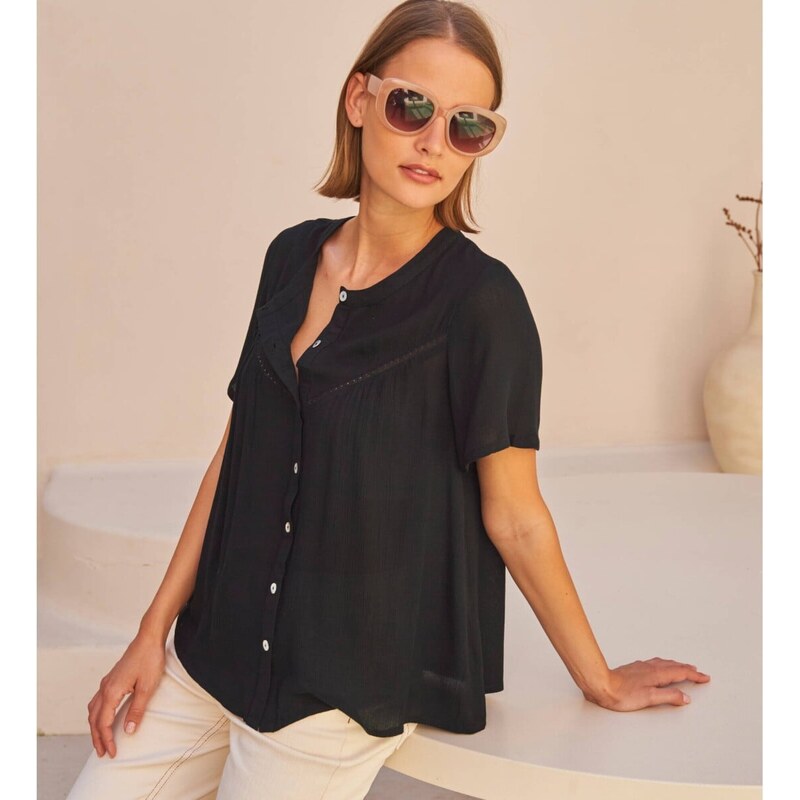 Vzdušná blúzka s krátkymi rukávmi čierna 054 Blancheporte 67387823