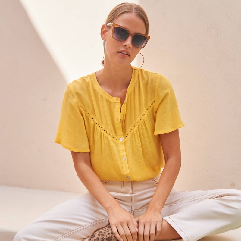 Vzdušná blúzka s krátkymi rukávmi žltá 054 Blancheporte 67387822