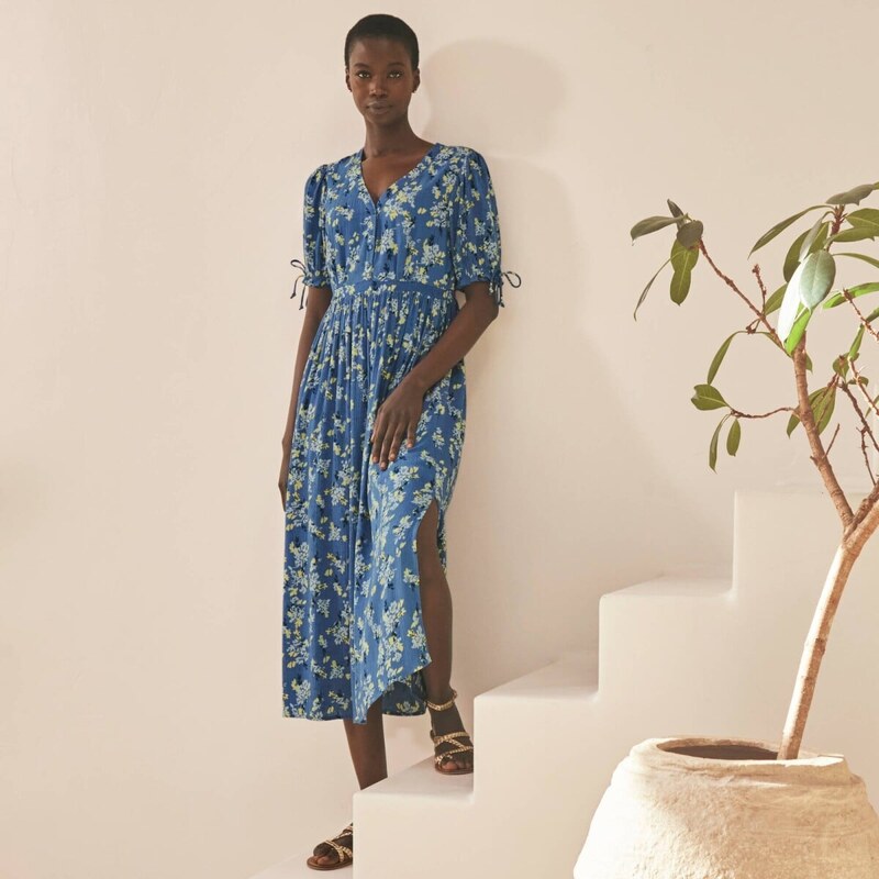 Midi šaty s krátkymi rukávmi a potlačou modrosivá 054 Blancheporte 67387831