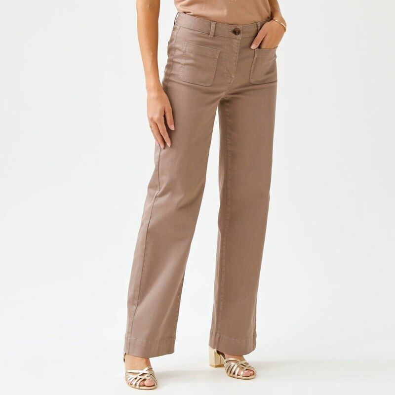 Široké keprové nohavice s vysokým pásom pre nižšiu hnedosivá 052 67387833