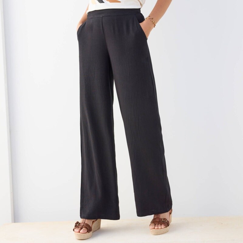 Široké vzdušné nohavice s prímesou ľanu čierna 046 Blancheporte 67387839