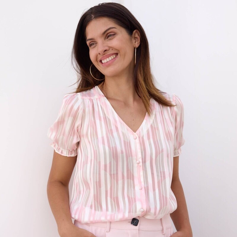 Košeľová blúzka s dvojfarebnou potlačou ražná/ružová svetlá 054 67387836