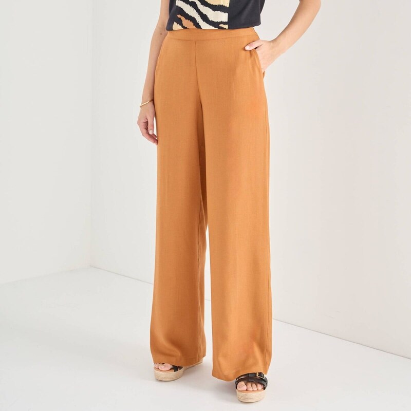 Široké vzdušné nohavice s prímesou ľanu karamelová 048 Blancheporte 67387840