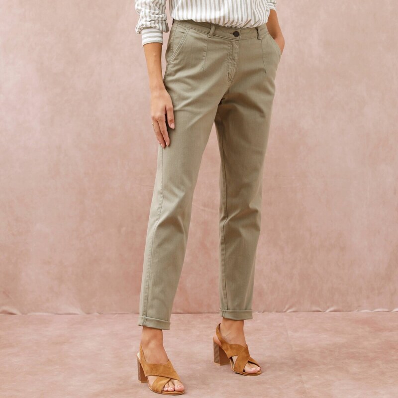 Keprové nohavice mom s vysokým pásom khaki 052 Blancheporte 67387859