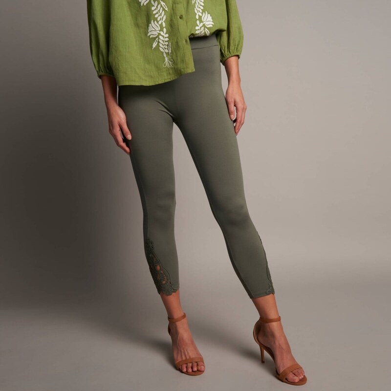 3/4 legíny s macramé a pružným pásom khaki 058 Blancheporte 67387864