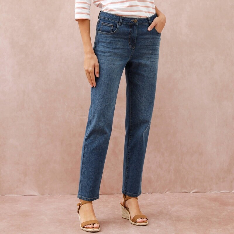 Rovné oprané džínsy s 5 vreckami vypraná modrá 054 Blancheporte 67387856