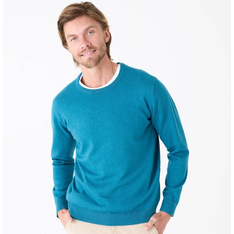 Pulóver s okrúhlym výstrihom a dlhými rukávmi tyrkysová melír 086 67387894