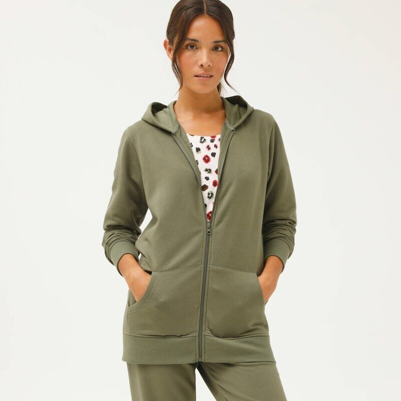 Bunda na zips s kapucňou z česaného moltonu khaki 054 Blancheporte 67387951