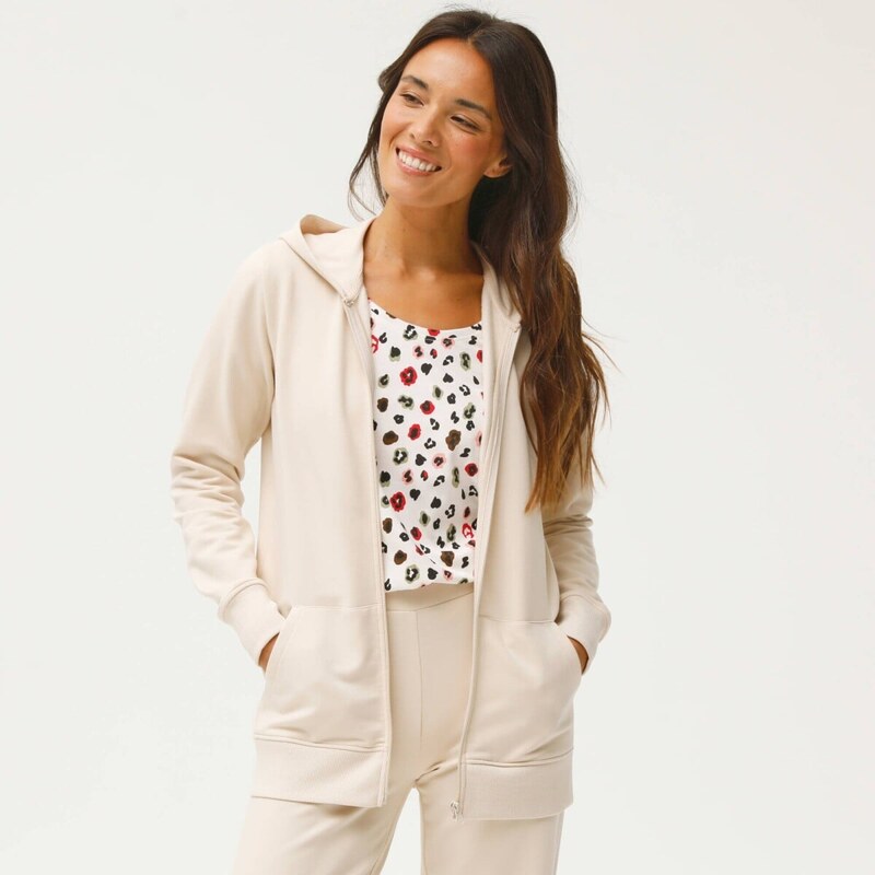 Bunda na zips s kapucňou z česaného moltonu piesková 054 Blancheporte 67387952