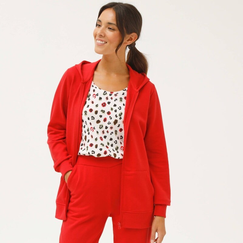 Bunda na zips s kapucňou z česaného moltonu červená 052 Blancheporte 67387953