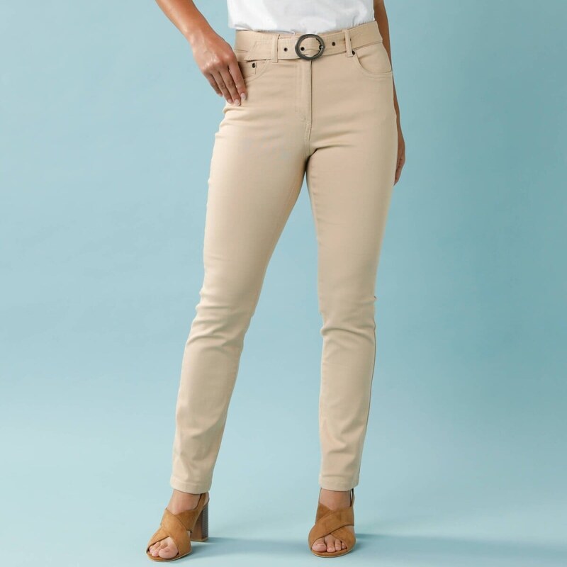 Rovné nohavice s opaskom, pre nižšiu postavu piesková 048 Blancheporte 67387963