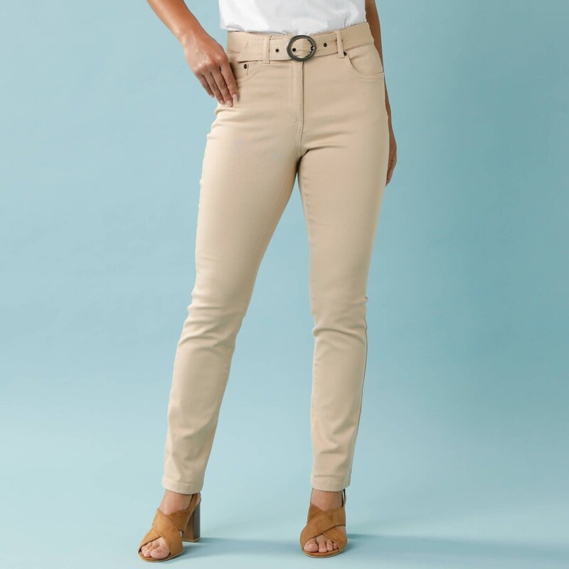 Rovné nohavice s opaskom pre nižšiu postavu piesková 050 Blancheporte 67387969