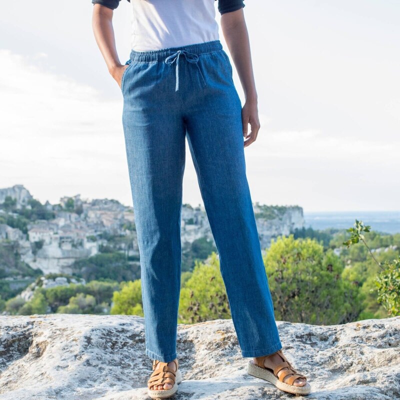 Rovné denimové nohavice s pružným pásom modrá 052 Blancheporte 67387970