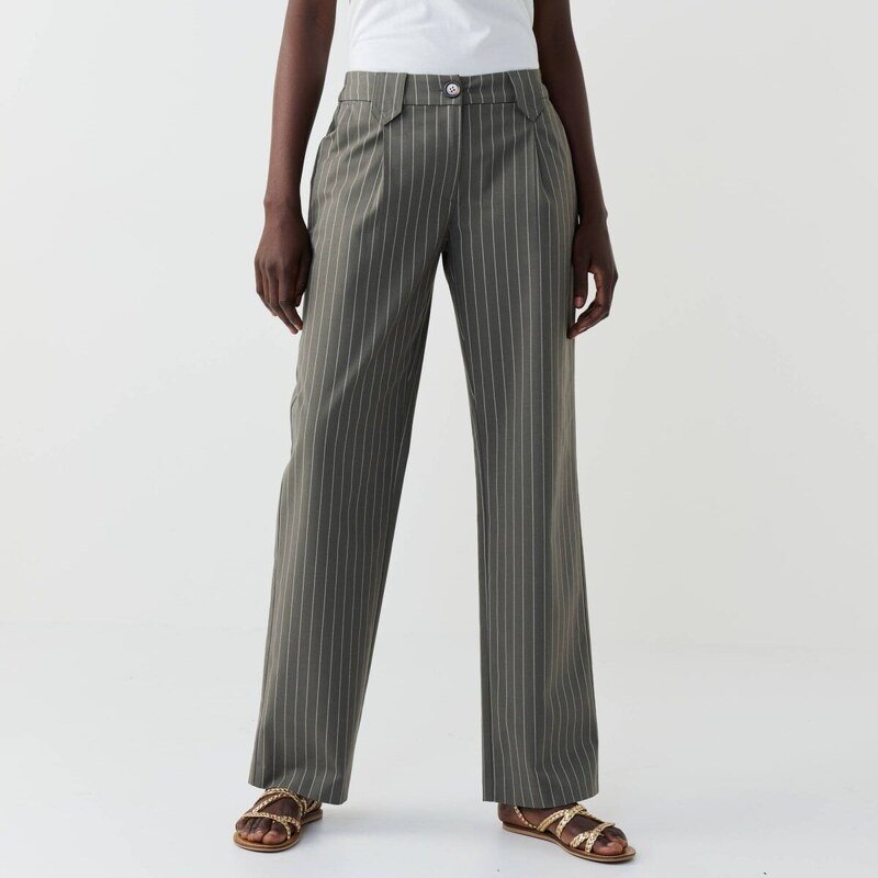 Prúžkované široké nohavice so skladmi khaki/ražná 052 Blancheporte 67387989