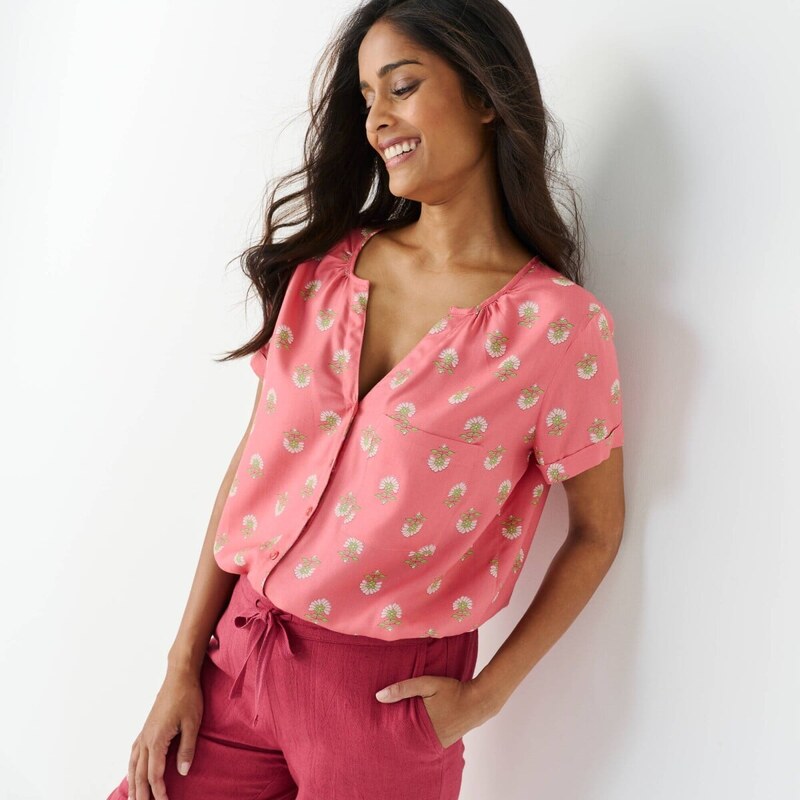 Blúzka s krátkymi rukávmi a potlačou kvetín ružová 052 Blancheporte 67388004
