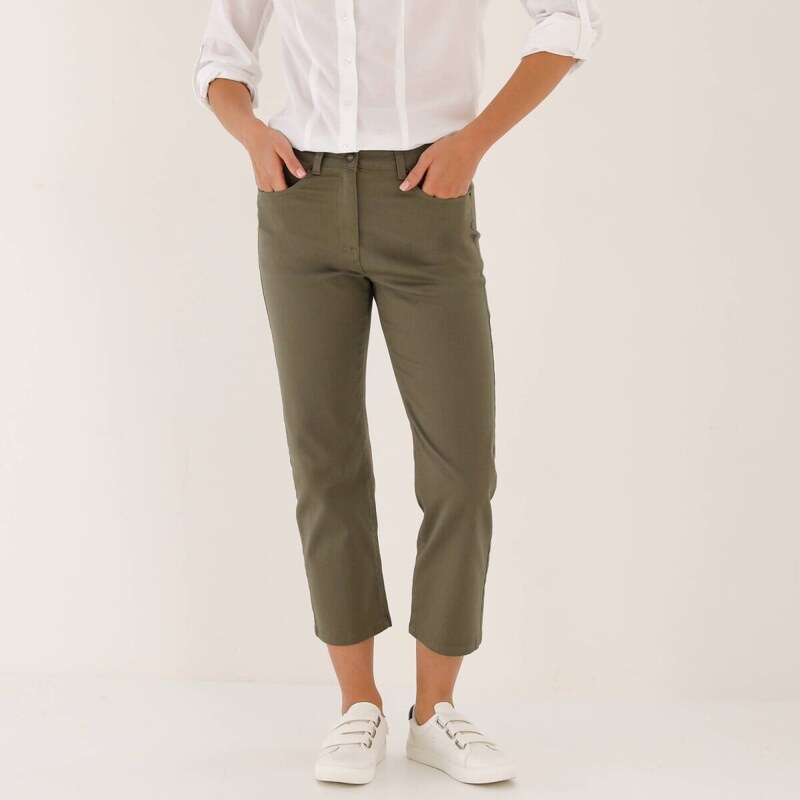 Rovné 7/8 jednofarebné nohavice khaki 052 Blancheporte 67388002