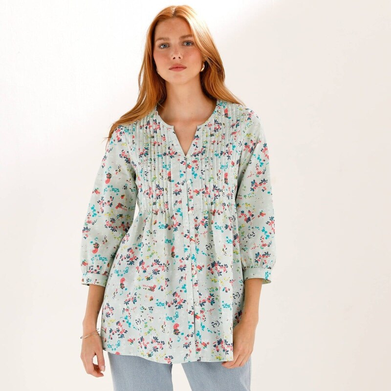 Tunika so zámikmi a potlačou kvetín zelenkastá 056 Blancheporte 67388021