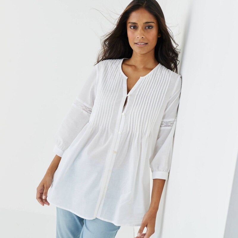 Jednofarebná tunika so zámikmi a macramé biela 056 Blancheporte 67388020