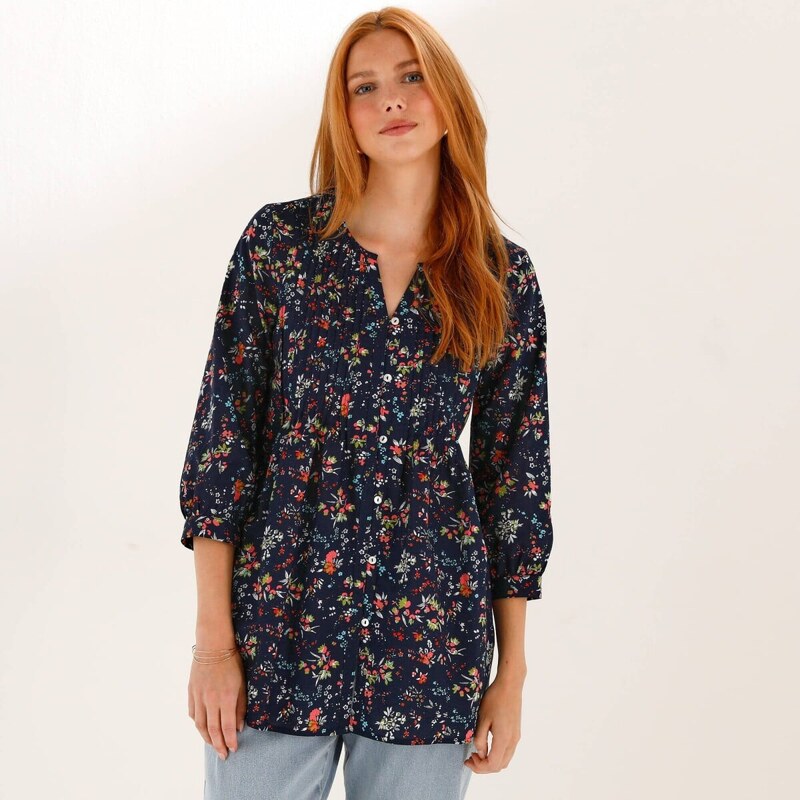 Tunika so zámikmi a potlačou kvetín nám.modrá 056 Blancheporte 67388022