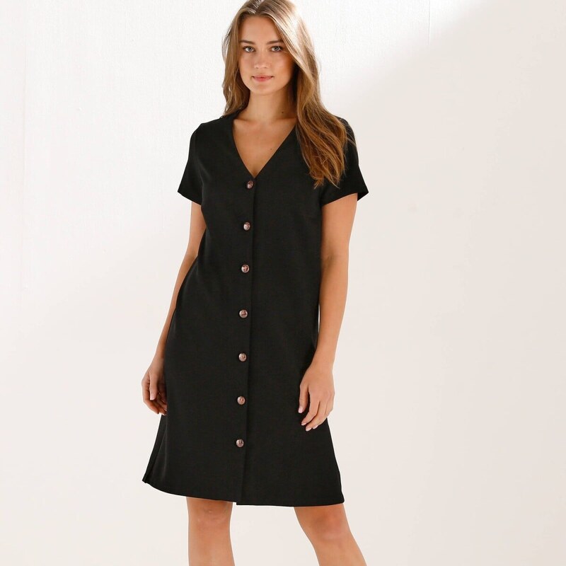 Krátke šaty na zapínanie z úpletu Milano čierna 052 Blancheporte 67388025