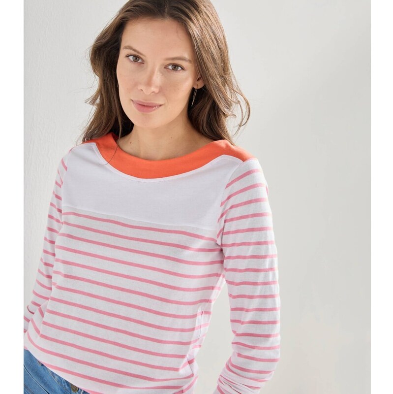Pruhované tričko s dlhými rukávmi biela/ružová 040 Blancheporte 67388032