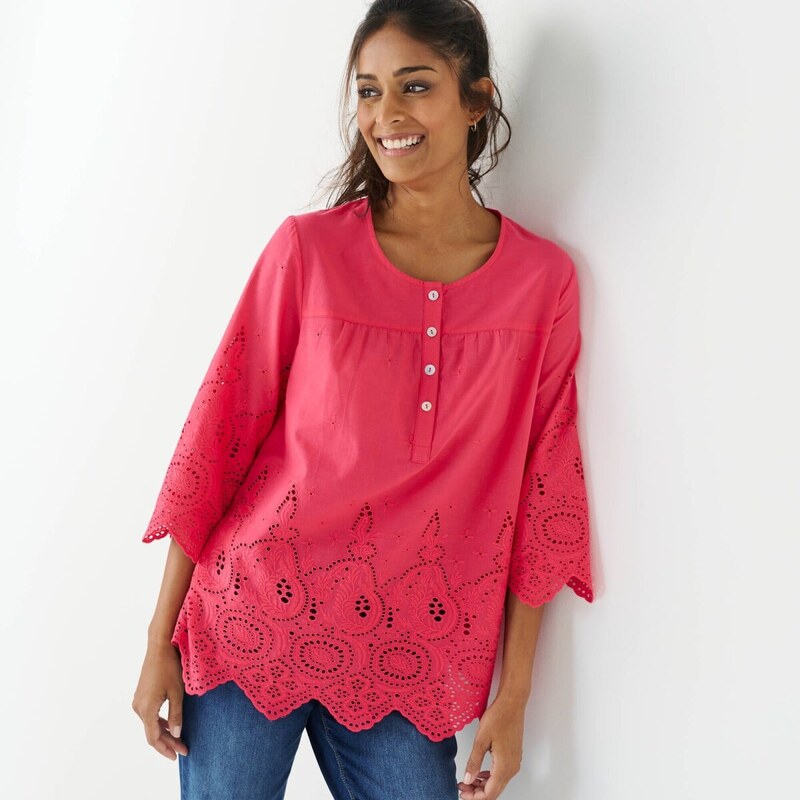 Madeirová blúzka s 3/4 rukávmi malinová 054 Blancheporte 67388034