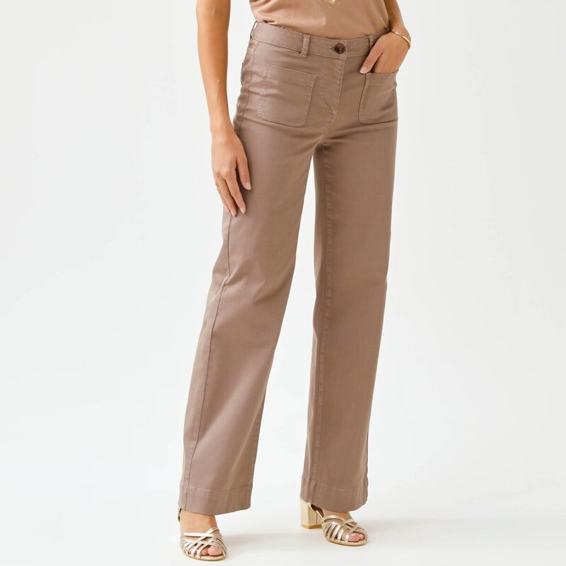 Široké keprové nohavice s vysokým pásom, pre vyššiu postavu hnedosivá 67388064