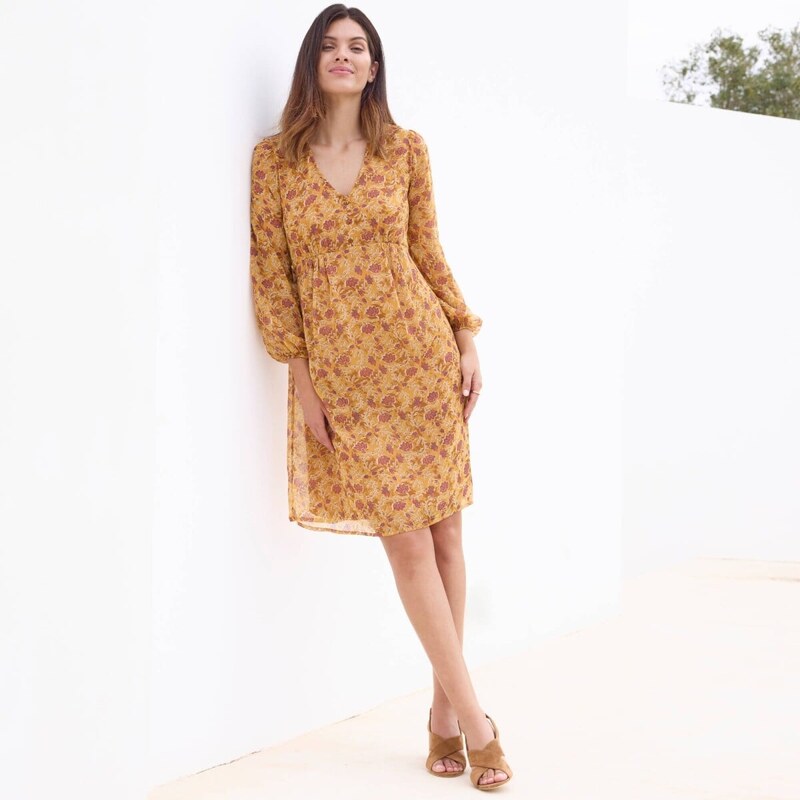 Krátke voálové šaty s potlačou oriešková/prírodná 036 Blancheporte 67388065