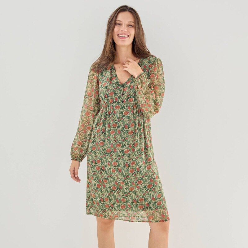 Krátke voálové šaty s potlačou khaki/ražná 054 Blancheporte 67388067