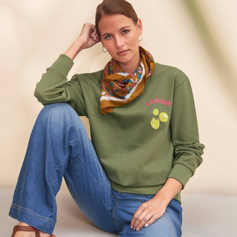 Moltonová mikina s potlačou khaki 054 Blancheporte 67388072