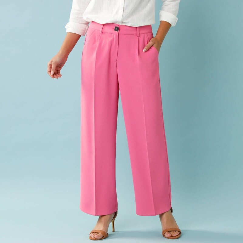 Splývavé široké nohavice pre nižšiu postavu ružová 052 Blancheporte 67388083