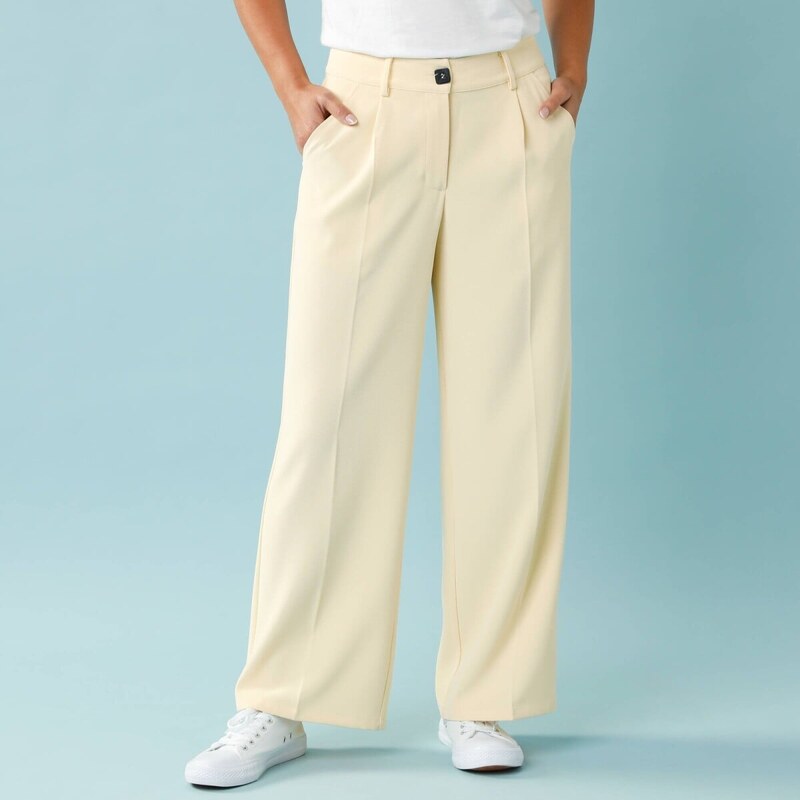 Splývavé široké nohavice pre nižšiu postavu žltá 052 Blancheporte 67388085