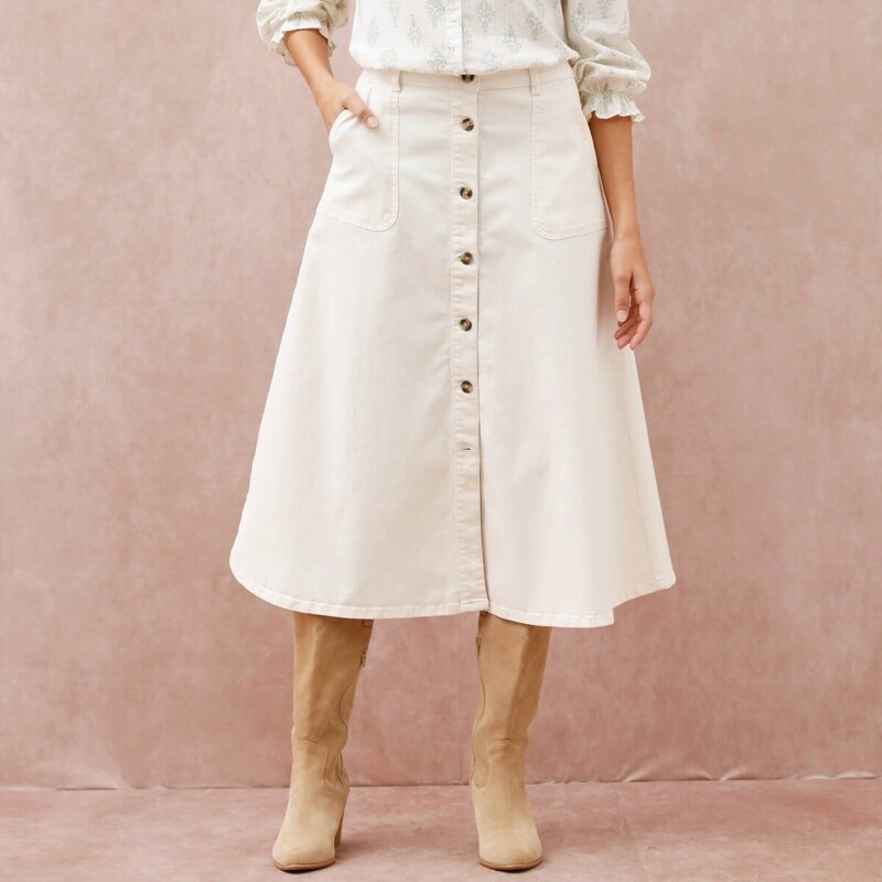 Rozšírená keprová midi sukňa na gombíky ražná 054 Blancheporte 67388104