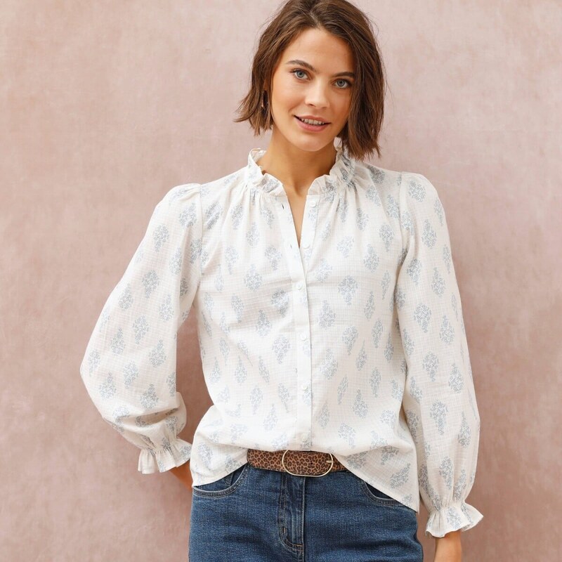 Blúzka s volánikmi a etno potlačou ražná/modrá sivá 054 Blancheporte 67388106