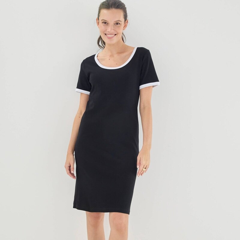 Jednofarebné krátke džersejové šaty čierna/biela 054 Blancheporte 67388132