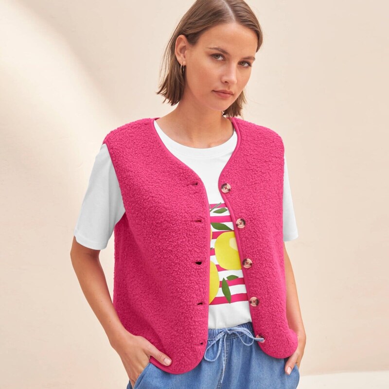 Buklé vesta na gombíky ružová 054 Blancheporte 67388151