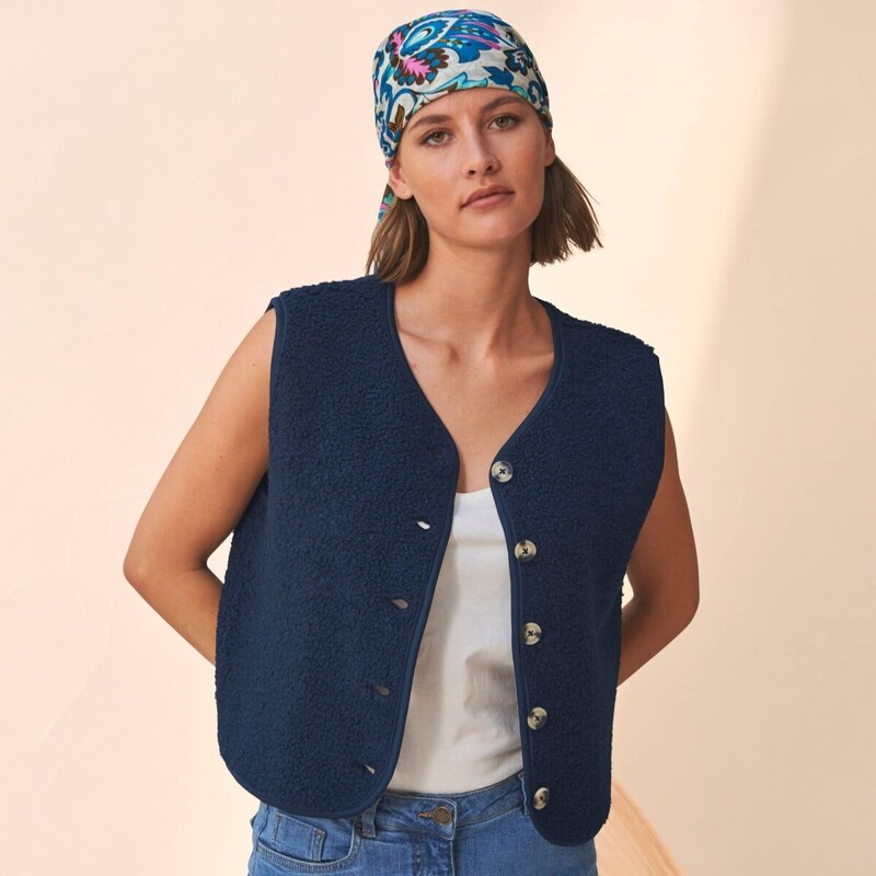 Buklé vesta na gombíky nám.modrá 052 Blancheporte 67388154