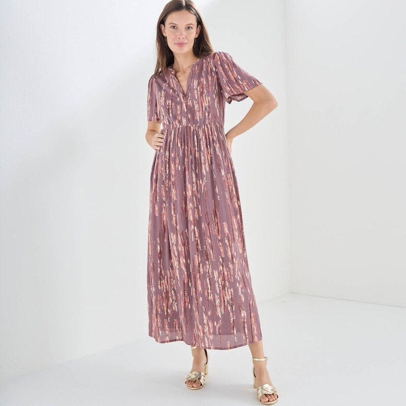 Krepónové midi šaty s potlačou gaštanová/bežová 054 Blancheporte 67388166