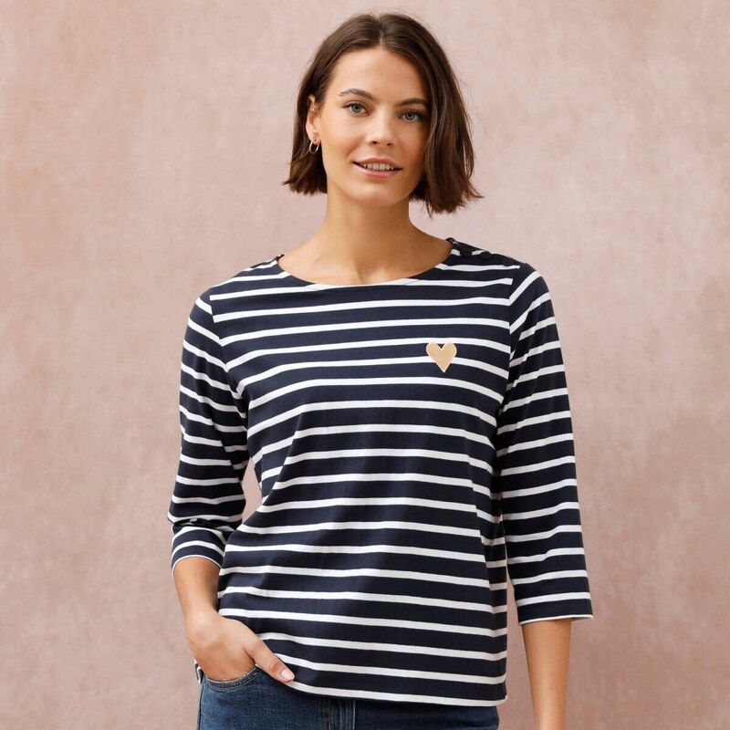 Pruhované tričkoz bio bavlny s výšivkou srdca nám. modrá/biela 054 67388168