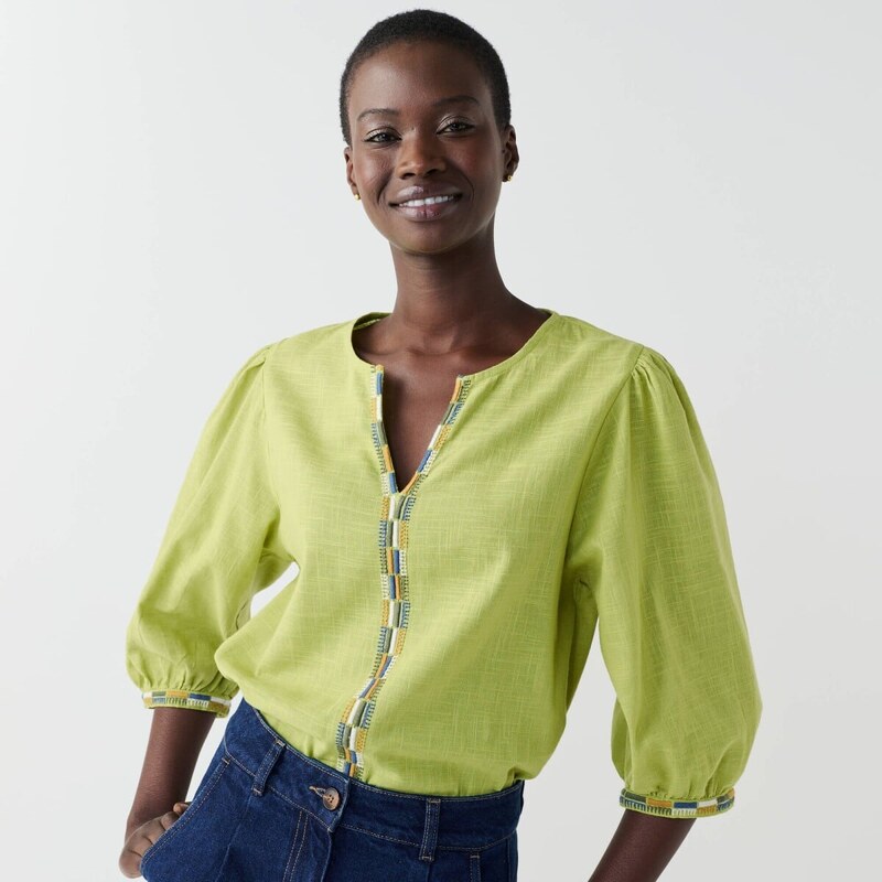 Jednofarebná blúzka s výšivkou a 3/4 rukávmi anízová 054 Blancheporte 67388181