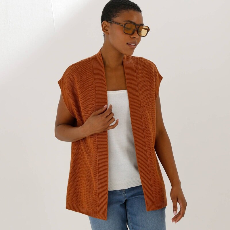 Vesta bez zapínania s perličkovým vzorom karamelová 036 Blancheporte 67388190