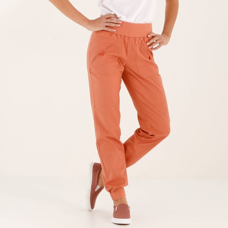 Dlhé nohavice zakončené pružnými lemami koralová 054 Blancheporte 67388198